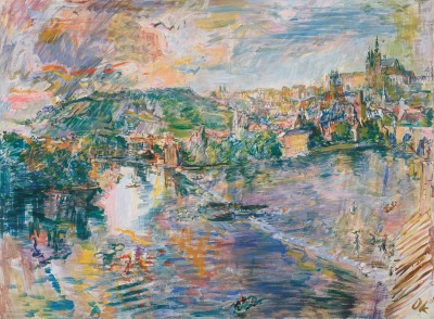 Prague, View from the Moldova Pier IV, 1936, Oskar Kokoschka. Oil on canvas. The Phillips Collection, acquired 1938.